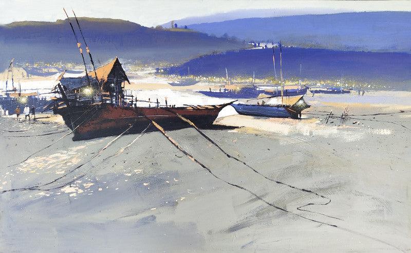 Seascape acrylic painting titled 'Untitled 1', 30x48 inches, by artist Hari Dhongade on Canvas