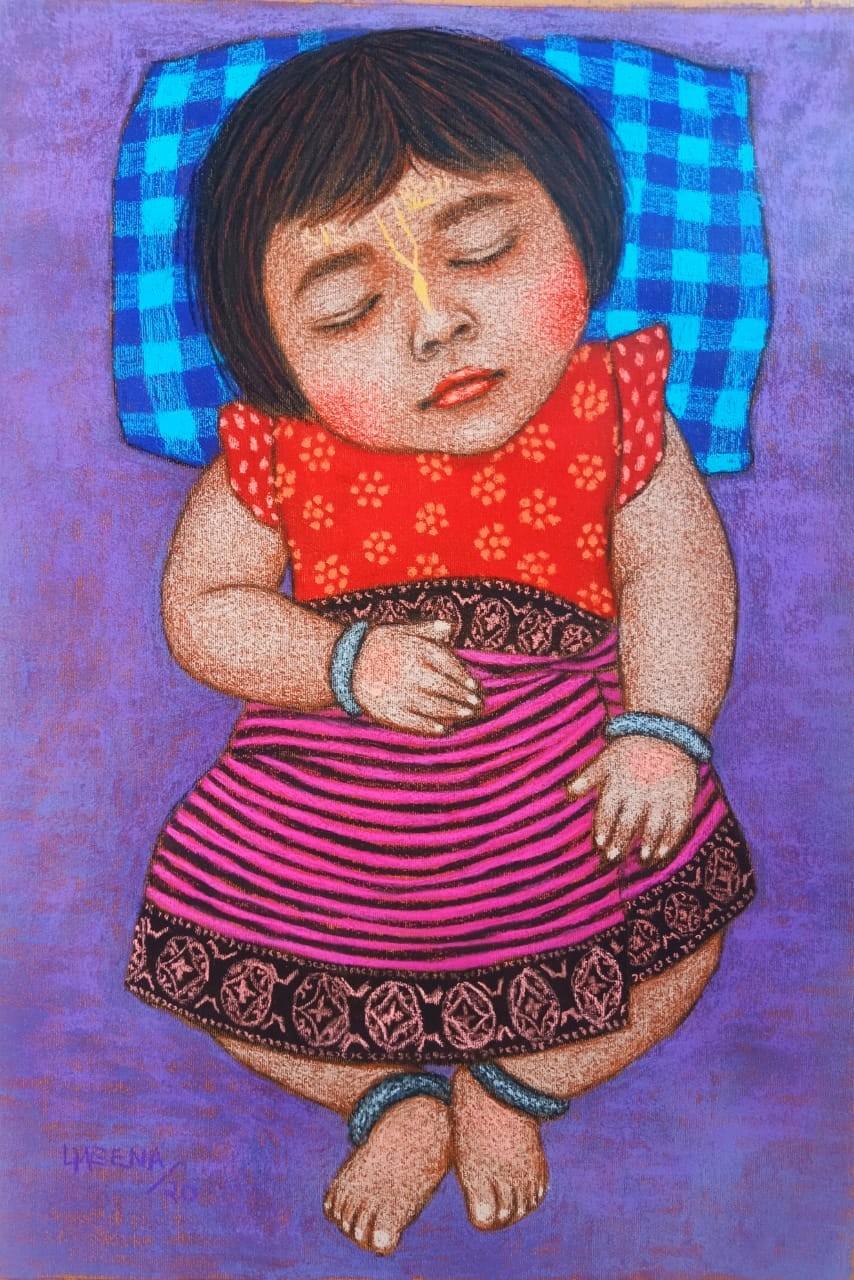 Figurative dry pastel painting titled 'Untitled 1', 19x13 inches, by artist Meena Laishram on Pastel on paper