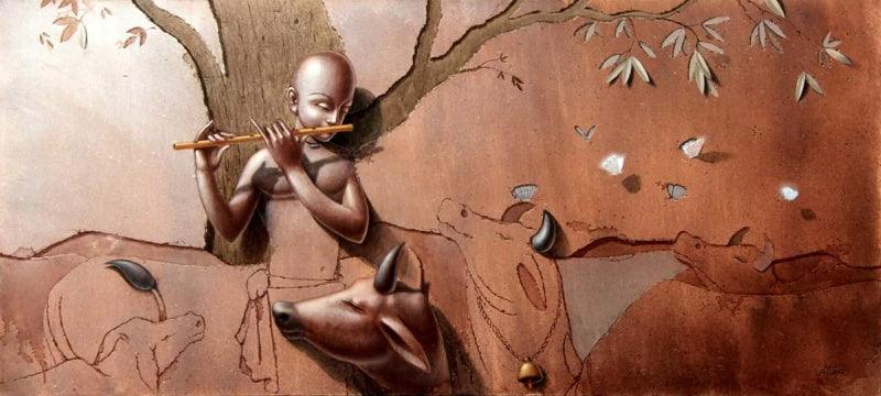 Figurative acrylic painting titled 'Untitled 1', 36x72 inches, by artist Amit Thombare on Canvas