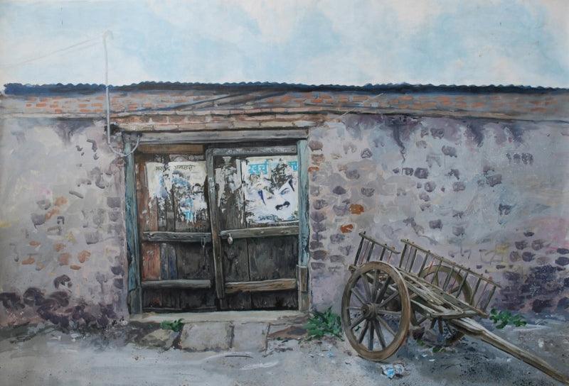 Landscape acrylic painting titled 'Untitled 1', 19x28 inches, by artist Rahul Shedbale on Paper