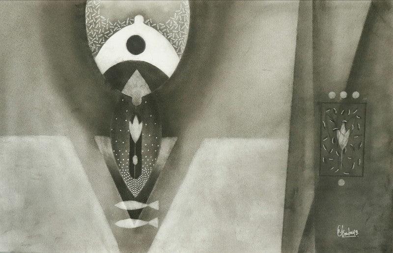 Abstract charcoal drawing titled 'Untitled 1', 14x22 inches, by artist Narendra Jatav on Paper