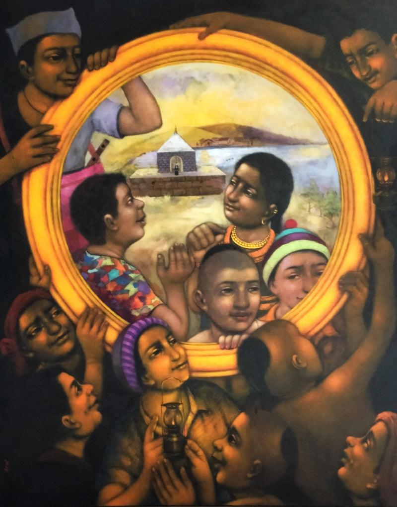 Figurative acrylic painting titled 'Untitled 1', 60x48 inches, by artist Apet Pramod on Canvas