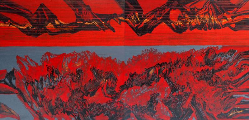 Abstract acrylic painting titled 'Untitled 1 (Diptych)', 36x72 inches, by artist Chandan Bhowmick on Canvas
