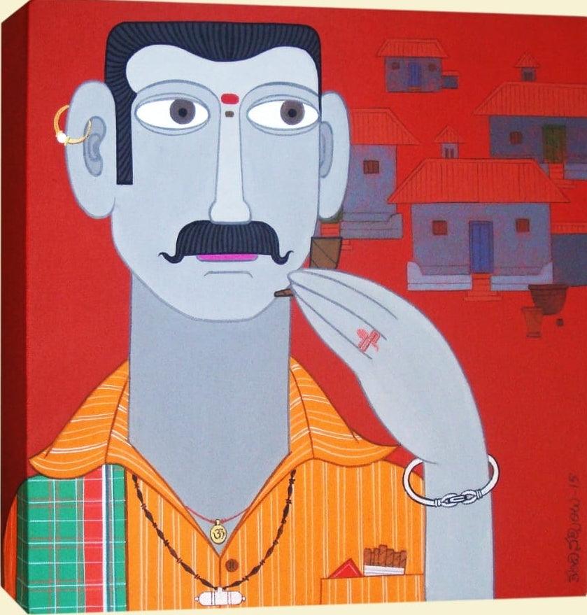 Figurative acrylic painting titled 'Untitled 10', 15x15 inches, by artist Narsimlu Kandi on Canvas