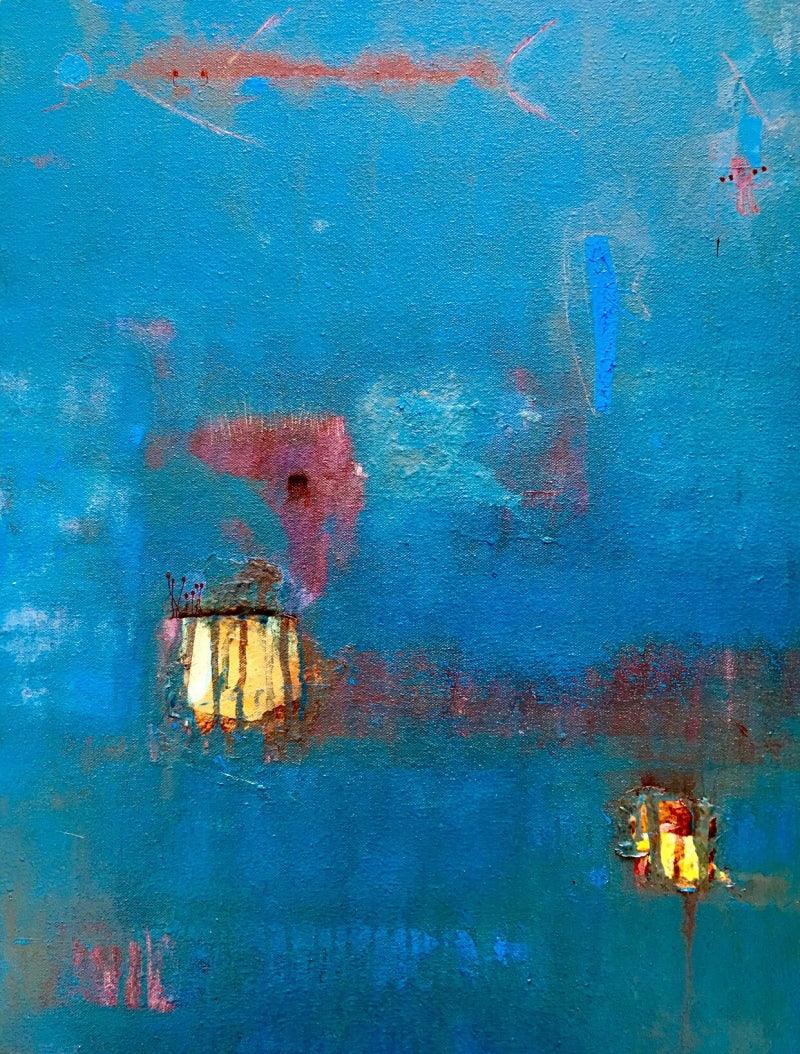 Abstract acrylic painting titled 'Untitled 10', 26x20 inches, by artist Prasad Mane on Canvas