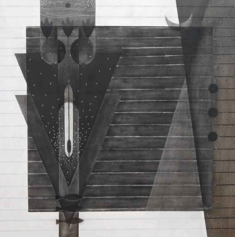 Abstract mixed media drawing titled 'Untitled 10', 48x48 inches, by artist Narendra Jatav on Canvas