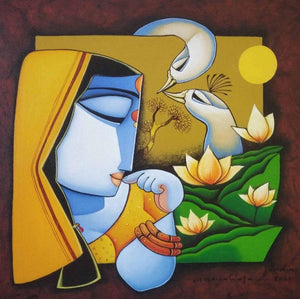 Figurative acrylic painting titled 'Untitled 10', 18x18 inches, by artist Arvind R. Mahajan on Canvas