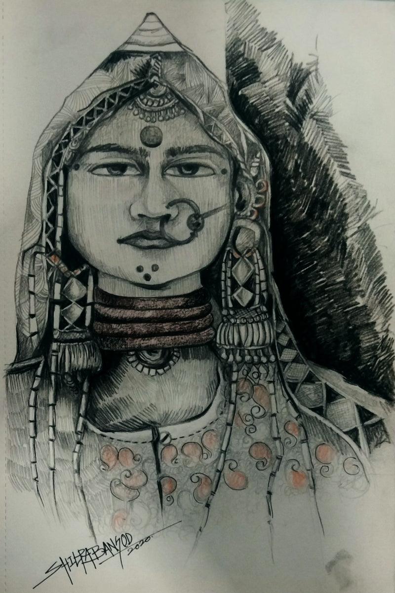 Figurative mixed media drawing titled 'Untitled 10', 11x8 inches, by artist Shilpa Bansod on Paper