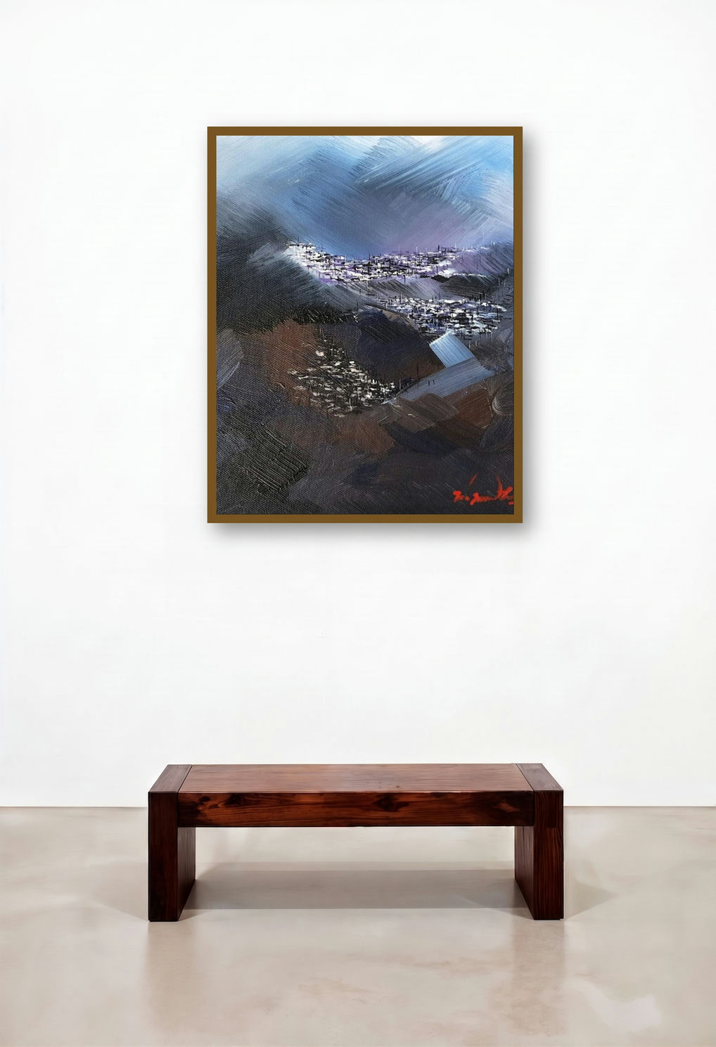 Untitled 10 (Mountain Village) by artist Solomon Rajendiran displayed in a Eclectic Library