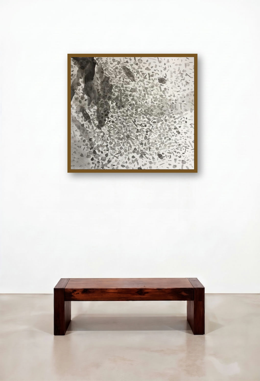 Untitled 10 (Ink Storm) by artist Bhanu Prakash displayed in a Mid-Century Modern Family Room
