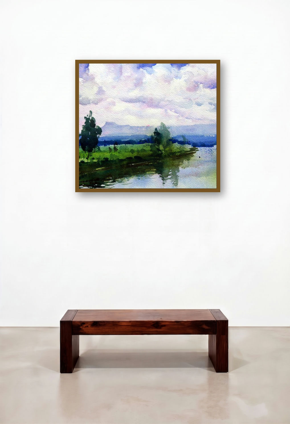 Untitled 10 (Cloudscape Over the River) by artist Azharuuddin Inamdar displayed in a Boutique Hotel Style Living Room