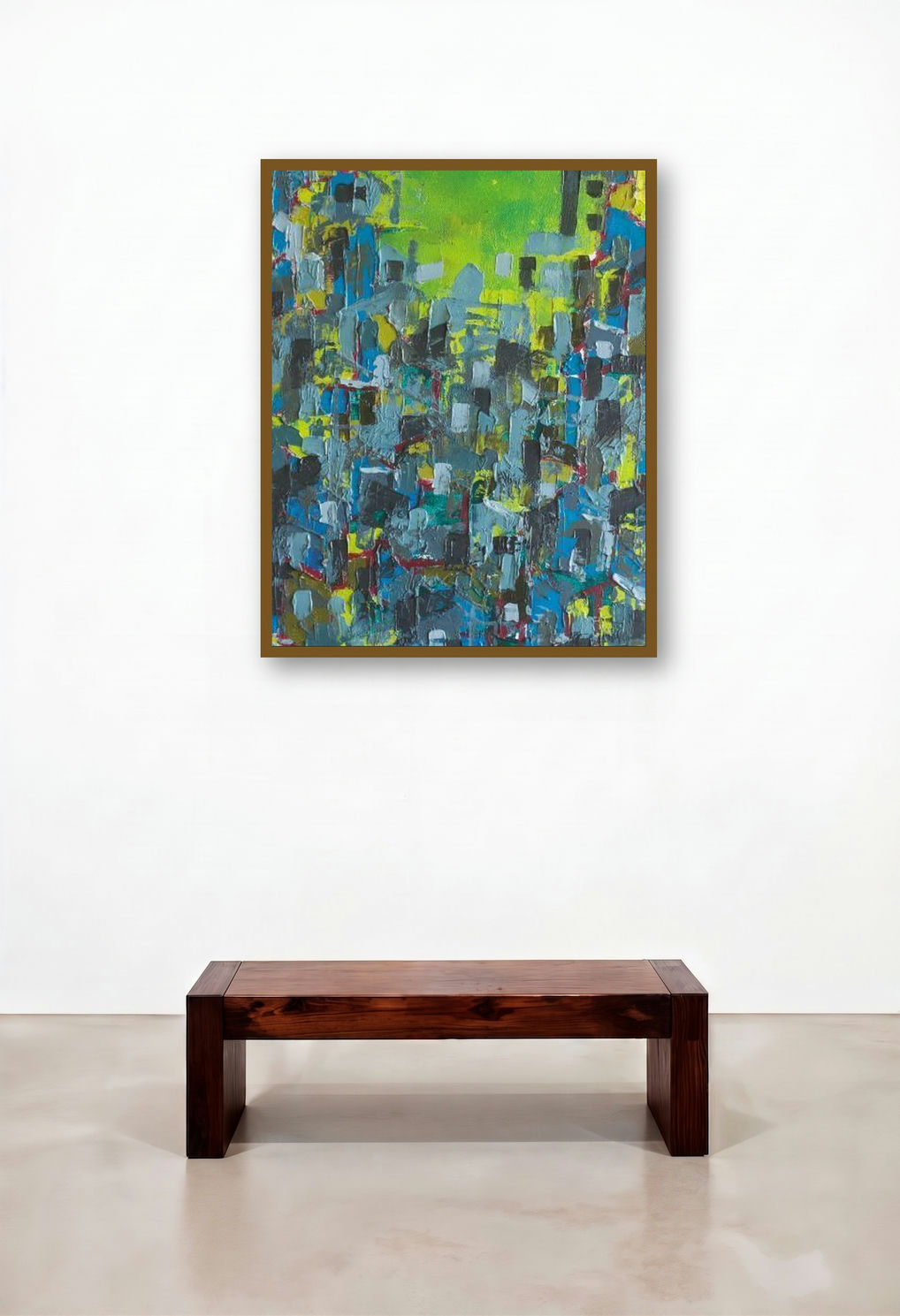 Untitled 10 (Emerald Cityscape) by artist Karishma Wadhwa displayed in a Designer Dining Room