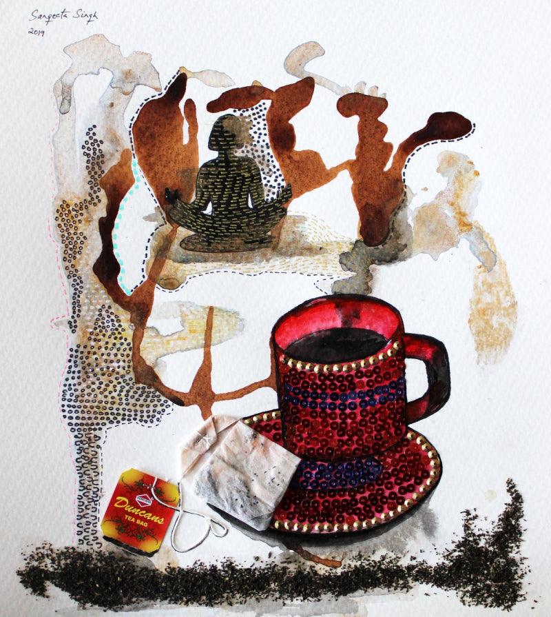 contemporary acrylic painting titled 'Untitled 102', 11x10 inches, by artist Sangeeta Singh on Paper