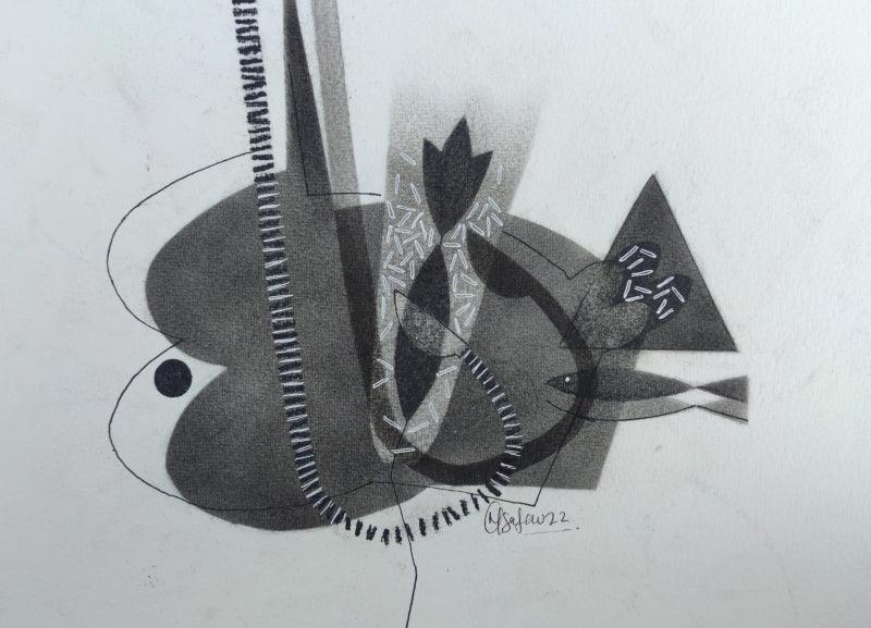 Abstract charcoal drawing titled 'Untitled 103', 8x12 inches, by artist Narendra Jatav on Paper