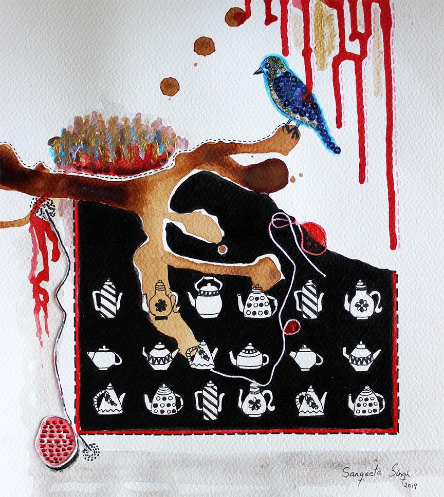 Nature acrylic painting titled 'Untitled 104', 11x10 inches, by artist Sangeeta Singh on Paper