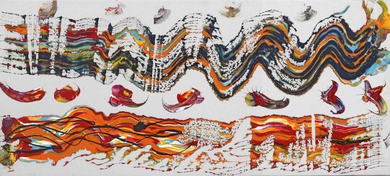 Abstract acrylic painting titled 'Untitled 107', 27x60 inches, by artist Sumit Mehndiratta on Canvas