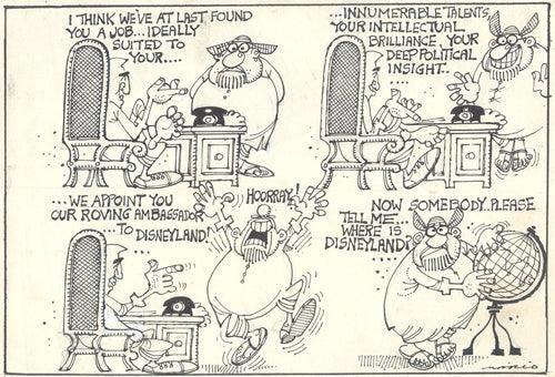 Figurative pen ink drawing titled 'Untitled 109', 6x9 inches, by artist Mario Miranda on Paper