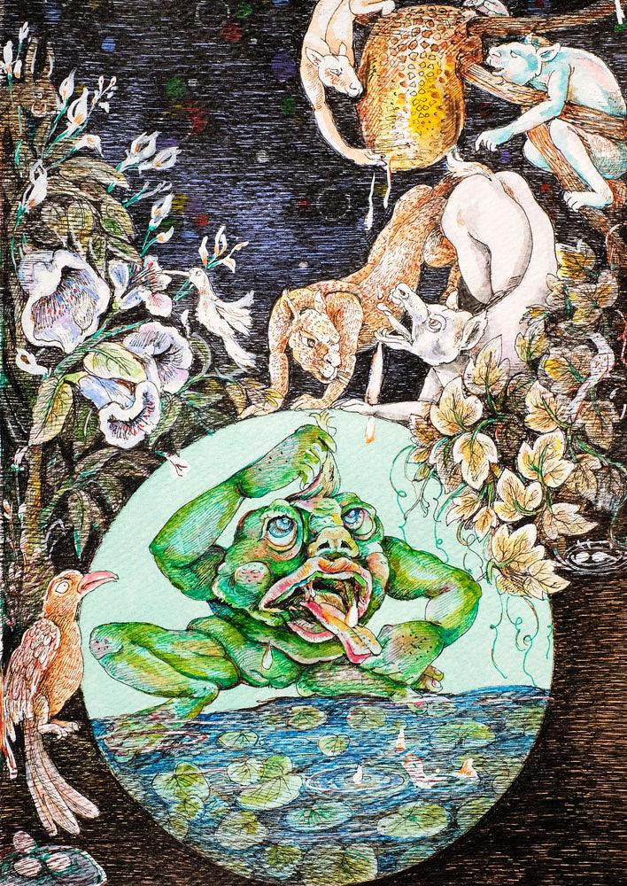 contemporary mixed media painting titled 'Untitled 11', 11x8 inches, by artist Gouri Vemula on Paper