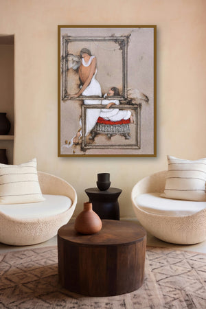 Untitled 11 (Guardians of Time) by artist Mintu Mallick displayed in a Museum Style gallery