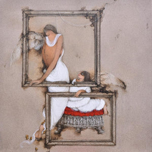 Untitled 11 (Guardians of Time) by Mintu Mallick, Original Acrylic Figurative Painting on Canvas, Large Square Wall Art