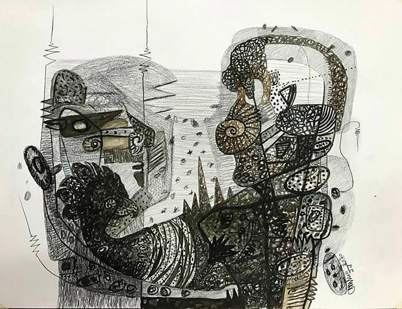 contemporary conte drawing titled 'Untitled 11', 22x28 inches, by artist Chandra Bhushan Srivastava on Paper