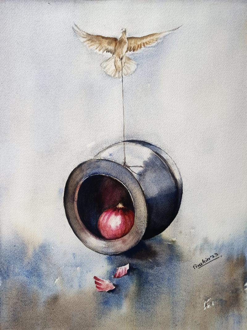 Still-life watercolor painting titled 'Untitled 11', 16x12 inches, by artist Sachin Revankar on Paper