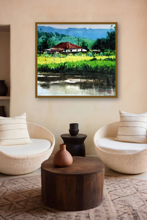 Untitled 11 (Tranquil Village Life) by artist Azharuuddin Inamdar displayed in a Designer gallery