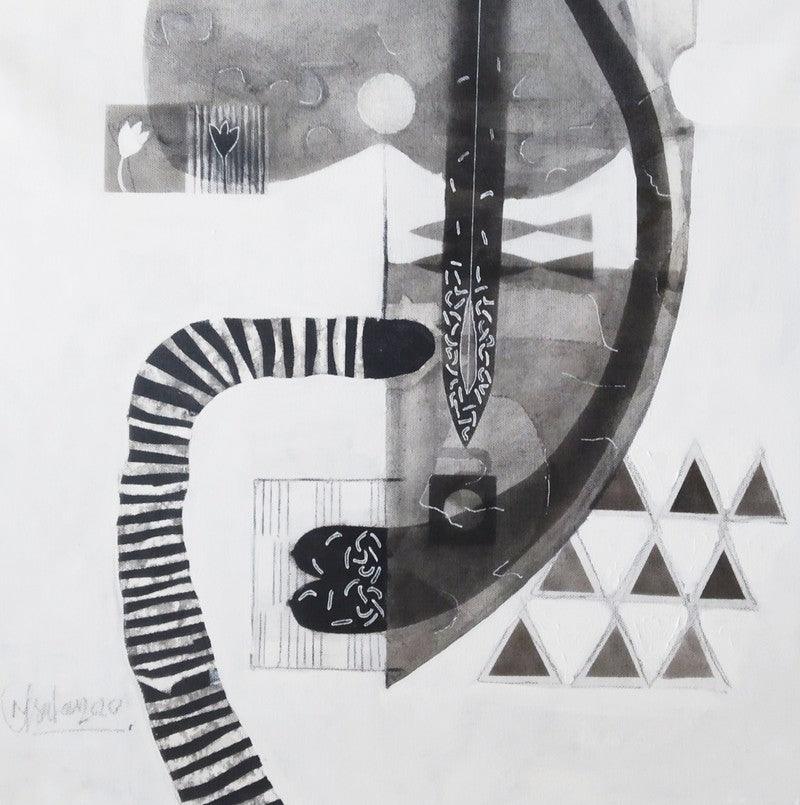Abstract charcoal drawing titled 'Untitled 11', 18x18 inches, by artist Narendra Jatav on Canvas