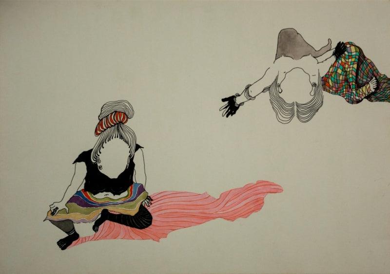 contemporary mixed media drawing titled 'Untitled 11', 12x16 inches, by artist Hema Mhatre on Paper