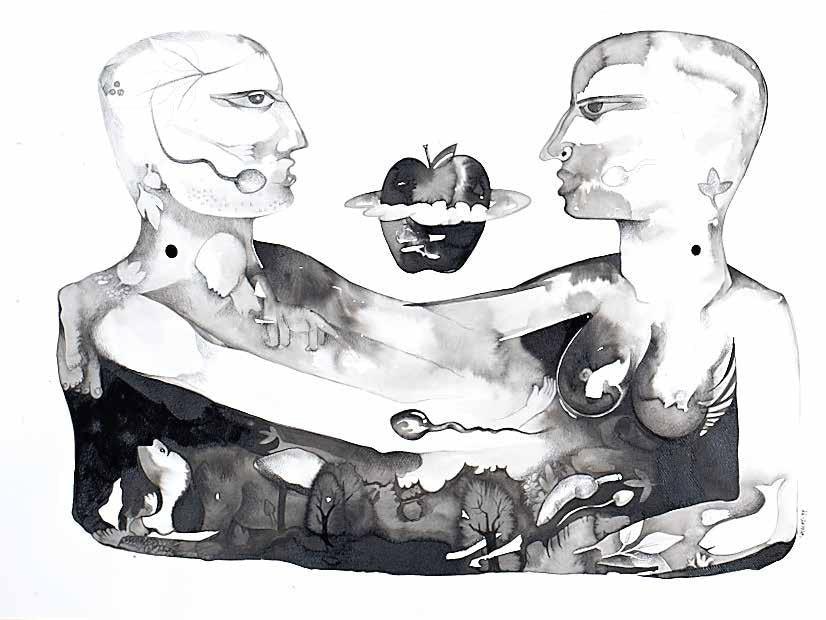 Figurative ink charcoal drawing titled 'Untitled 11', 20x30 inches, by artist Milan Desai on paper