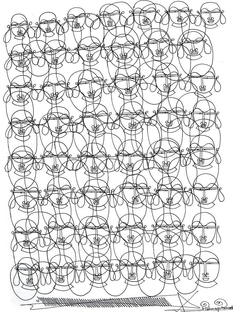 Figurative mixed media drawing titled 'Untitled 11', 17x12 inches, by artist Krishnaprakash Vasant Martand on Canson Paper