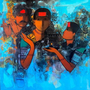 Figurative acrylic painting titled 'Untitled 11', 48x48 inches, by artist Sachin Sagare on Canvas