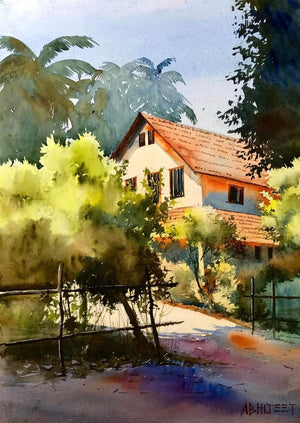 Landscape watercolor painting titled 'Untitled 11', 20x14 inches, by artist Abhijeet Bahadure on Paper