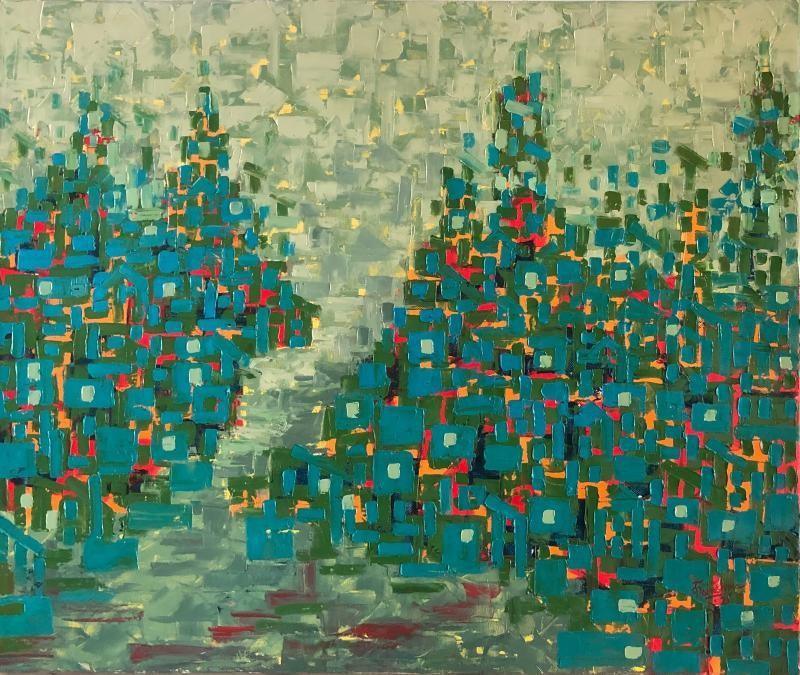 Abstract oil painting titled 'Untitled 11', 30x36 inches, by artist Karishma Wadhwa on Canvas