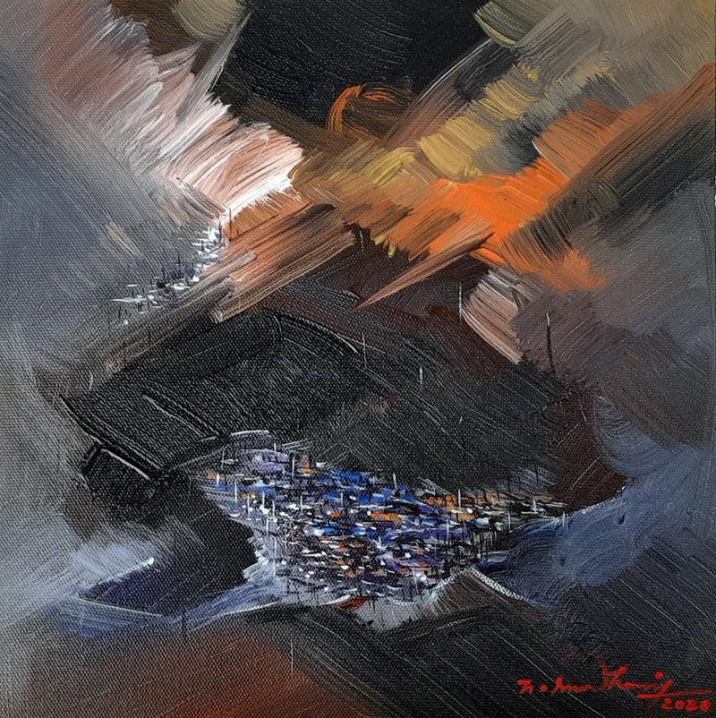 Landscape acrylic painting titled 'Untitled 11', 12x12 inches, by artist Solomon Rajendiran on Canvas