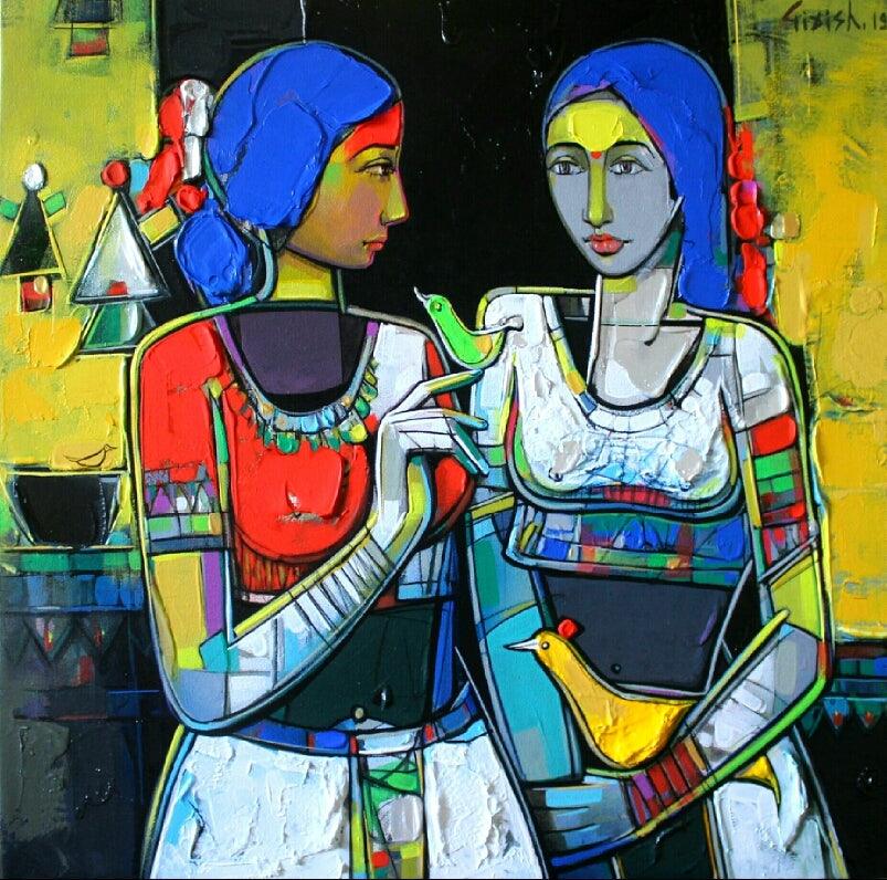 Figurative acrylic painting titled 'Untitled 11', 24x24 inches, by artist Girish Adannavar on Canvas