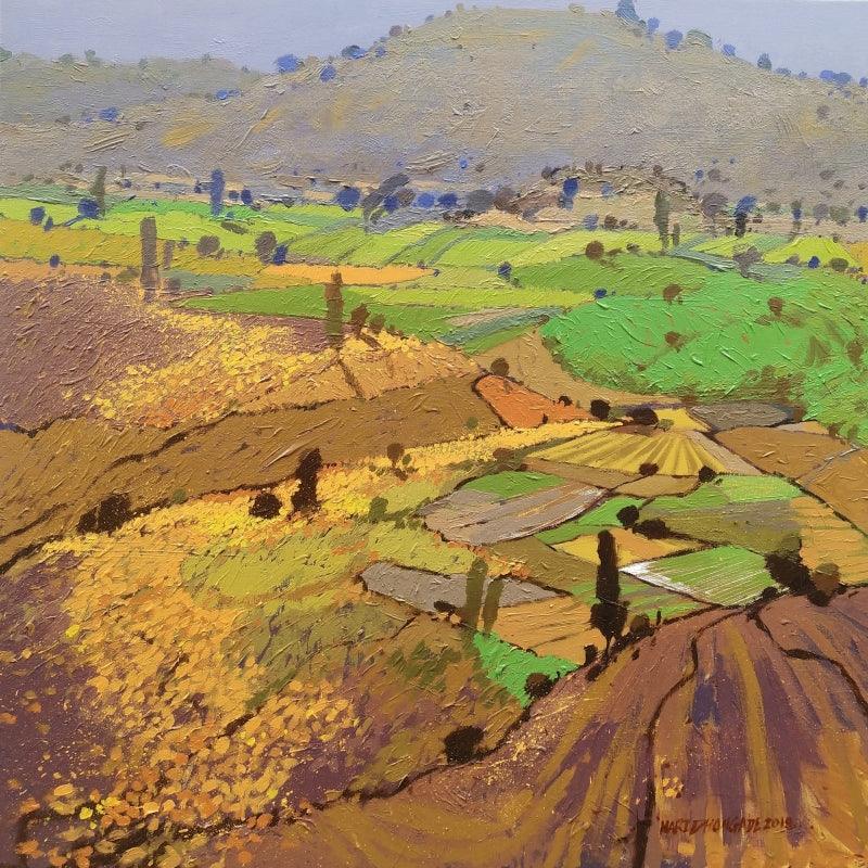 Landscape acrylic painting titled 'Untitled 11', 36x36 inches, by artist Hari Dhongade on Canvas