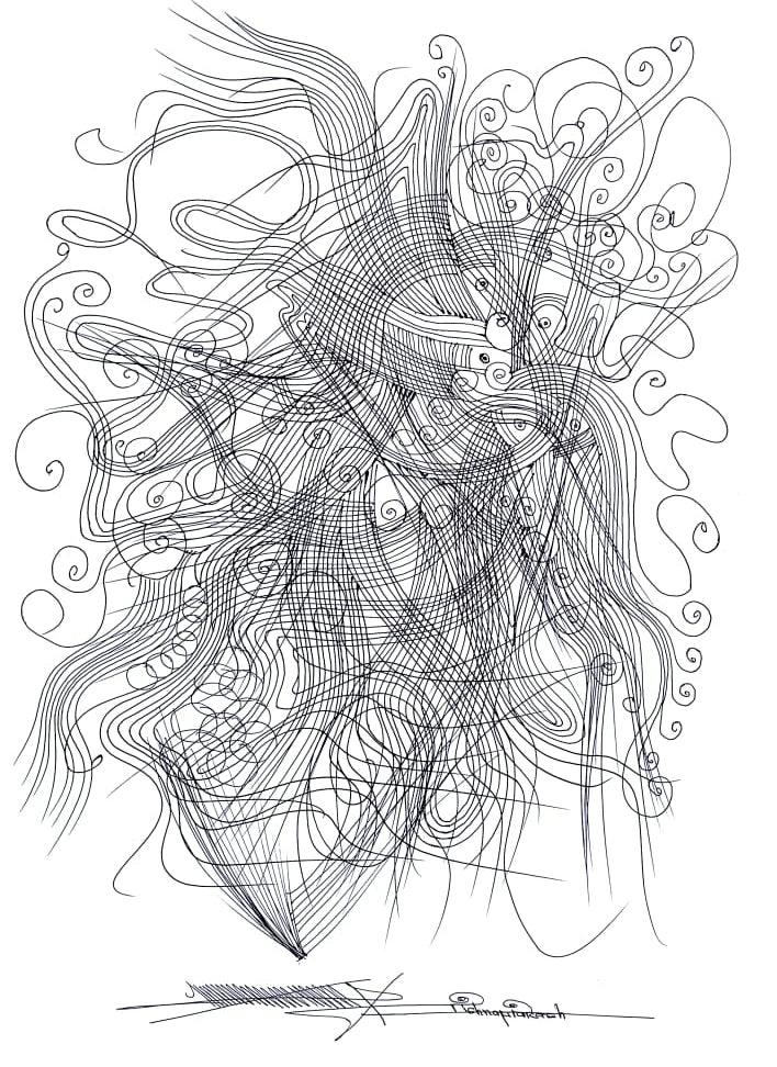 Religious mixed media drawing titled 'Untitled 11', 17x12 inches, by artist Krishnaprakash Vasant Martand on Canson Paper