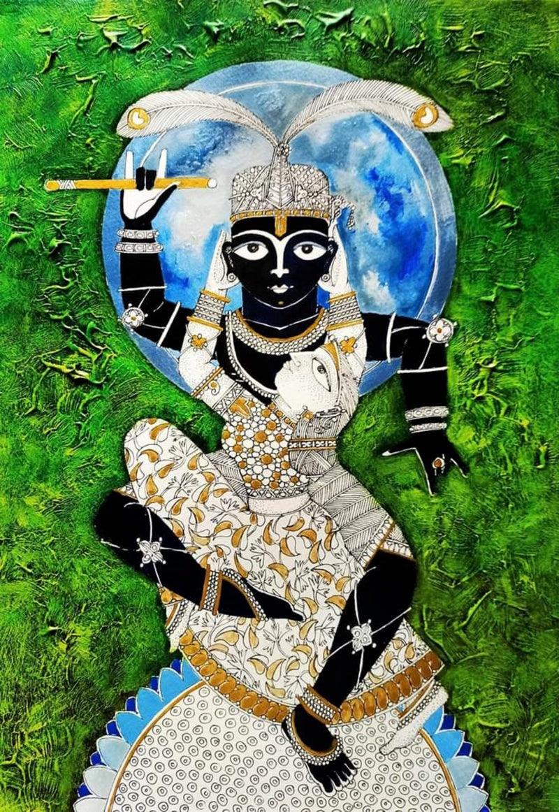 Religious acrylic ink painting titled 'Untitled 11', 17x12 inches, by artist Samik De on Paper