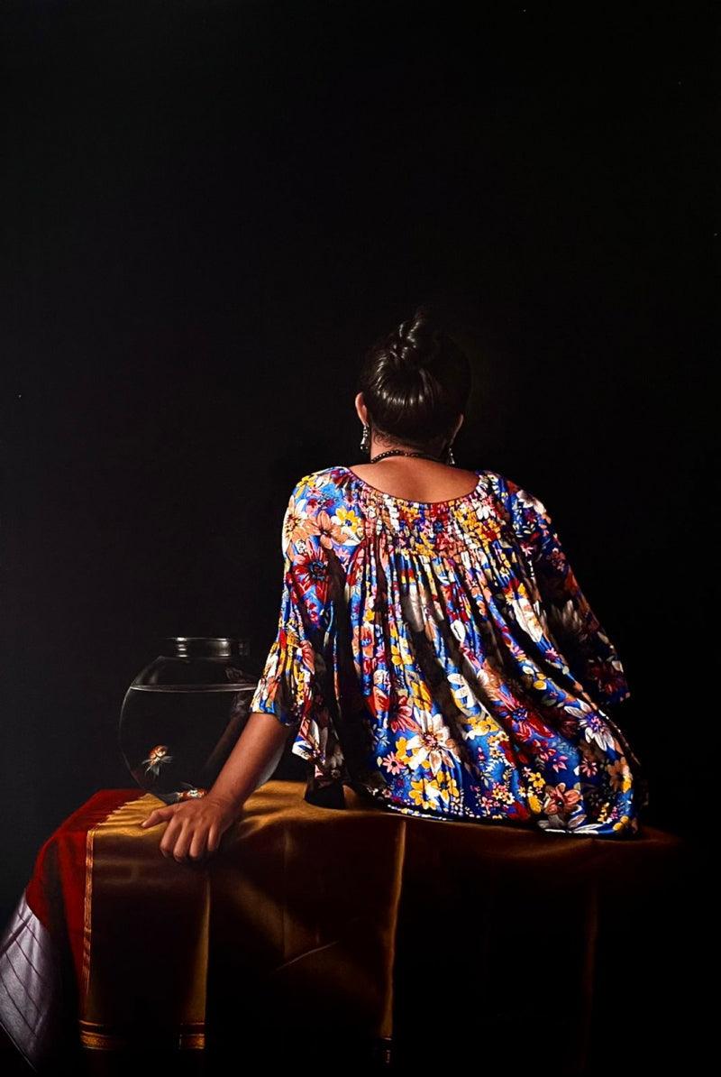 Figurative mixed media drawing titled 'Untitled 11', 60x40 inches, by artist Shashikant Dhotre on Paper