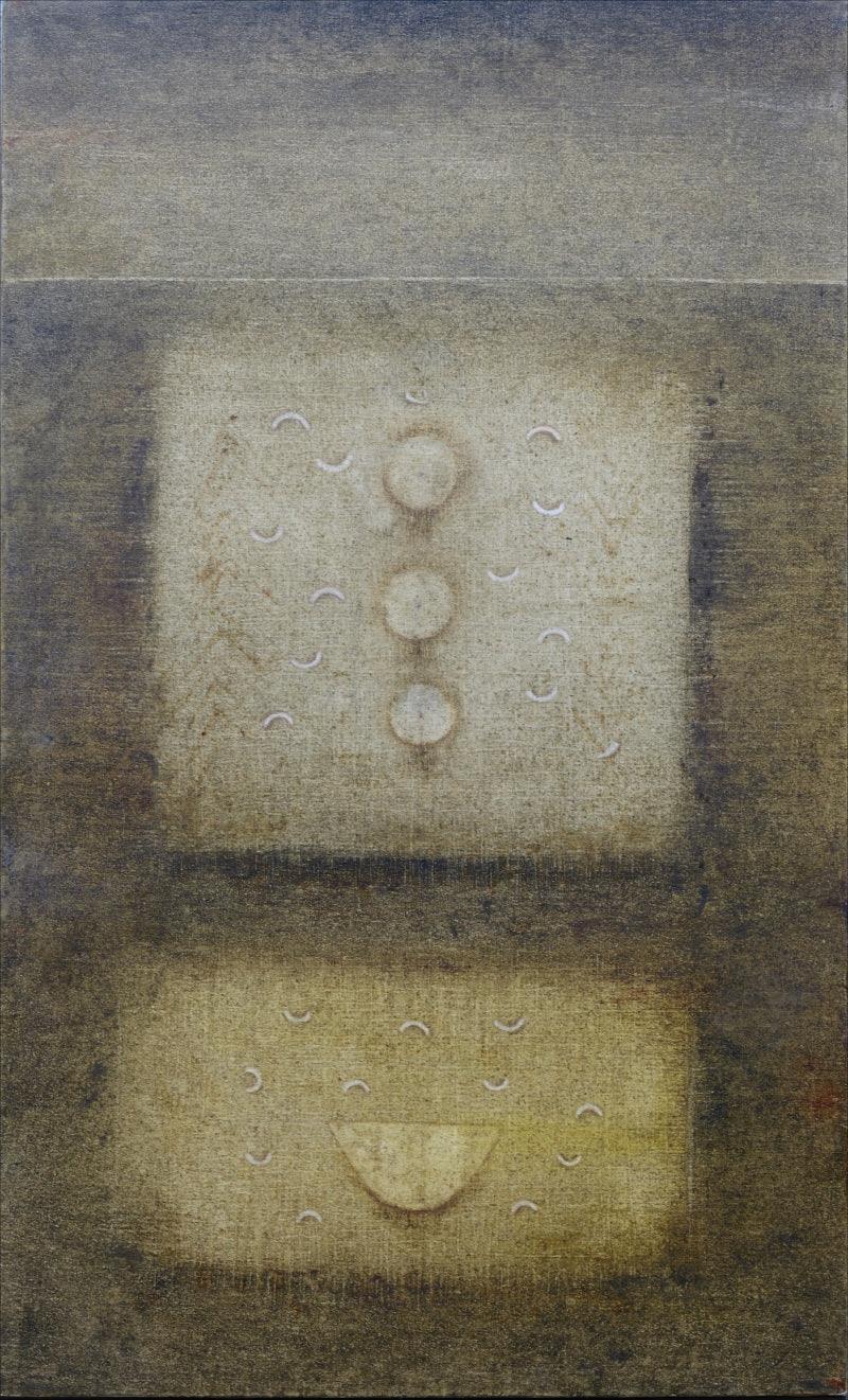 Abstract oil painting titled 'Untitled 11', 56x34 inches, by artist Ramesh Thorat on Canvas