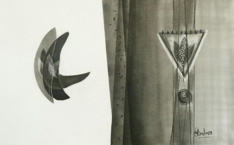 Abstract charcoal drawing titled 'Untitled 11', 14x22 inches, by artist Narendra Jatav on Paper