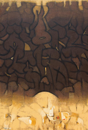 Abstract oil painting titled 'Untitled 11', 36x24 inches, by artist Yogesh Murkute on Canvas
