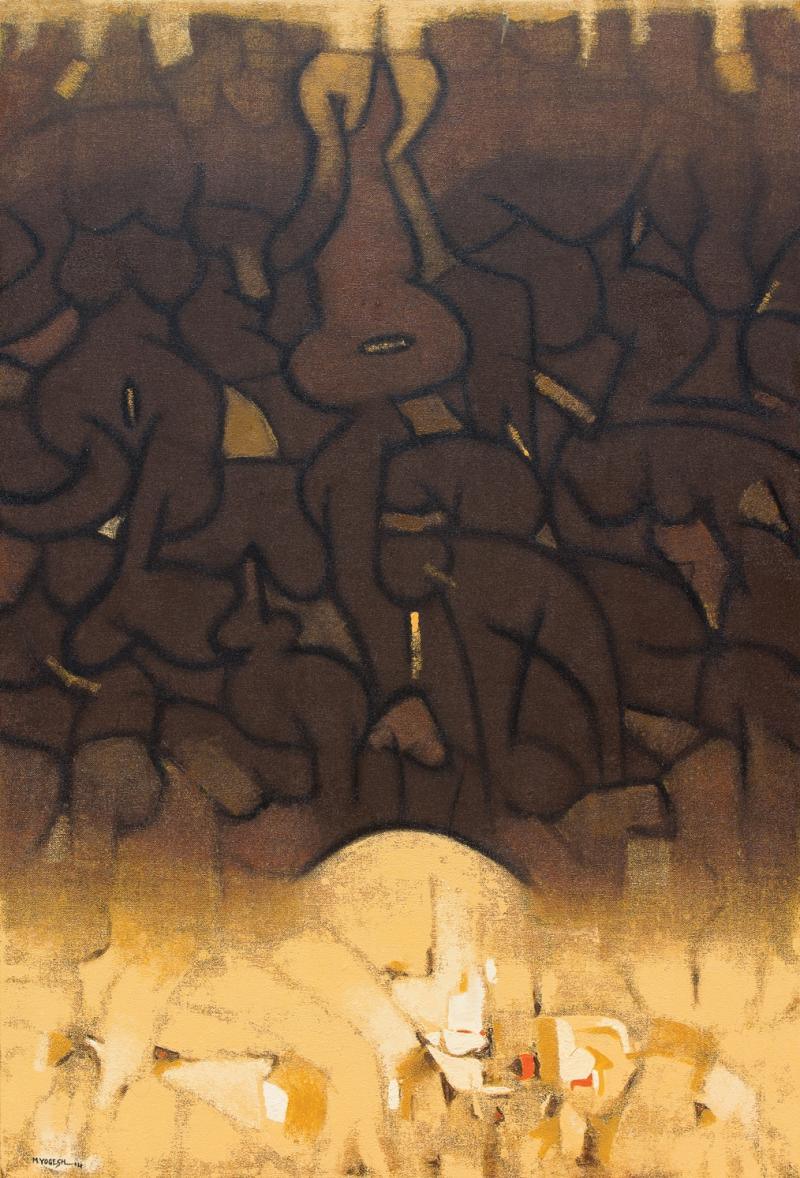 Abstract oil painting titled 'Untitled 11', 36x24 inches, by artist Yogesh Murkute on Canvas