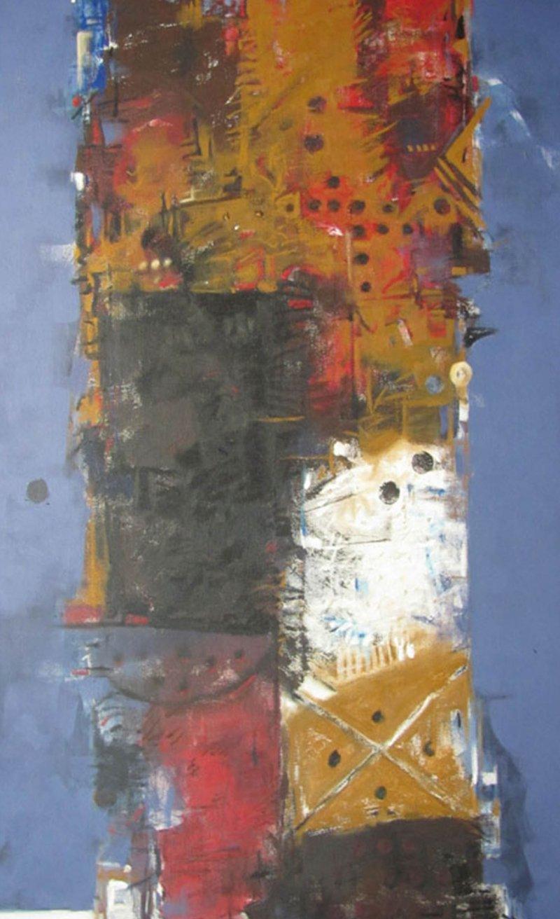 Abstract oil painting titled 'Untitled 11', 36x60 inches, by artist Somanth Adamane on Canvas