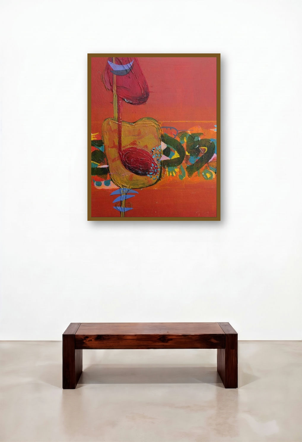 Untitled 113 (Crimson Currents) by artist Narendra Jatav displayed in a Transitional Lounge