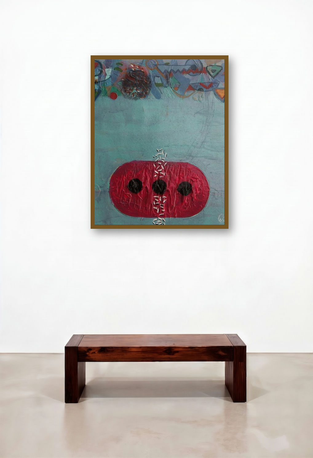 Untitled 114 (Suspended Reality) by artist Narendra Jatav displayed in a Minimalist Living Room