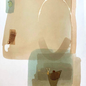 Untitled 114 (Serene Reflections) by Veena Jain, Original Mixed Media Abstract Painting on Canvas, Small Square Wall Art