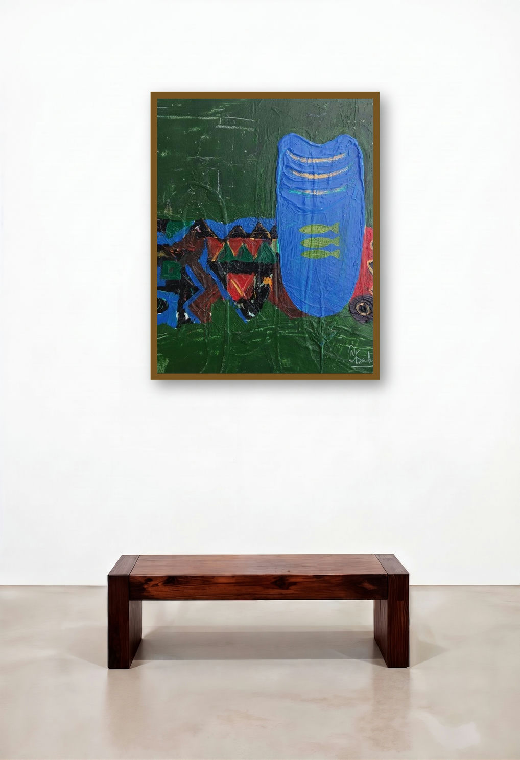 Untitled 115 (Underwater Tapestry) by artist Narendra Jatav displayed in a Designer Bedroom