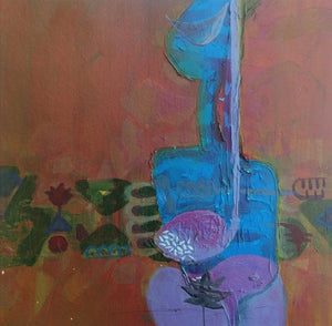 Untitled 117 (Form and Flow) by Narendra Jatav, Original Acrylic Abstract Painting on Paper, X-Small Square Wall Art